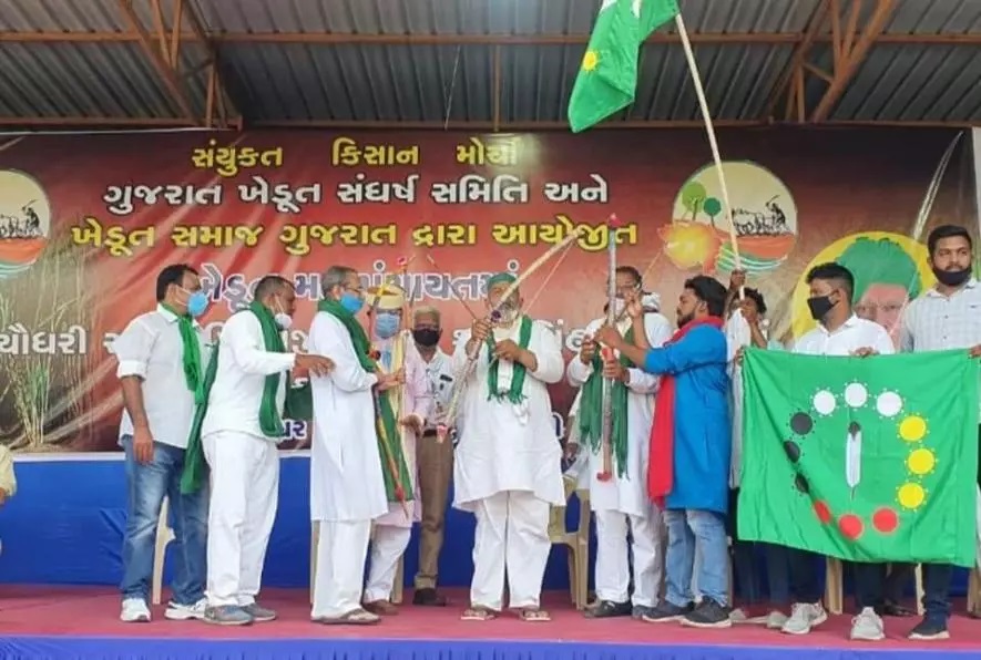 किसान आंदोलन: राकेश टिकैत ने किसानों से कहा- 'गुजरात में बैरिकेड तोड़ने का वक़्त आ गया है'