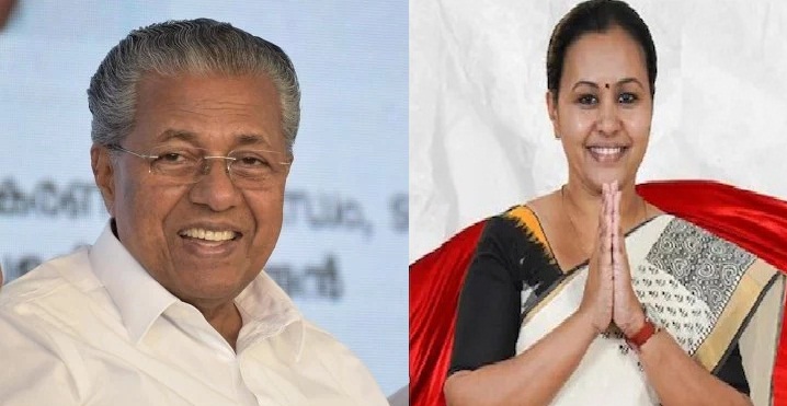 केरल के मुख्यमंत्री पिनराई विजयन (बाएं) और नई स्वास्थ्य मंत्री वीना जॉर्ज (दाएं)