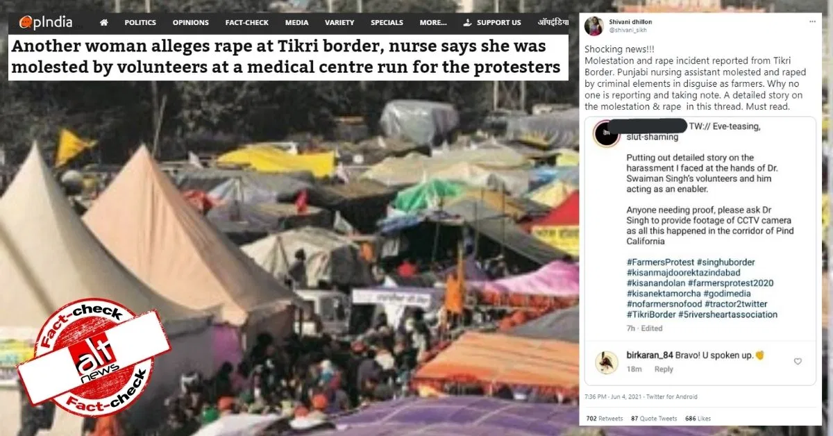 न्यूज़ 18, ऑप इंडिया ने टिकरी बॉर्डर पर बलात्कार की ग़लत ख़बर दी, महिला ने लीगल नोटिस भेजा